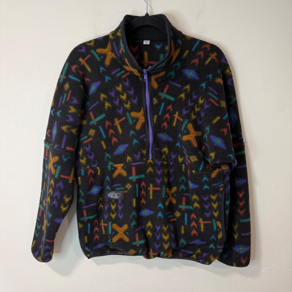 Early Winters Polartec Fleece Pullover M Black Multi Vintage Aztec 1/4 Zip